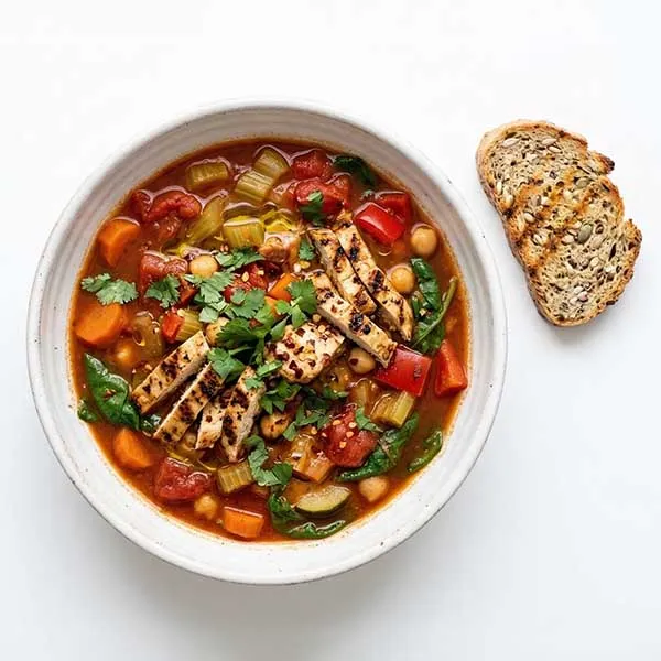 Harissa Grilled Chicken Stew with Keto Protein bread
